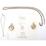A ladies 18ct gold pocket watch, 34.18g, with a ladies 9ct gold pocket watch, 43.15g, with two 9ct g