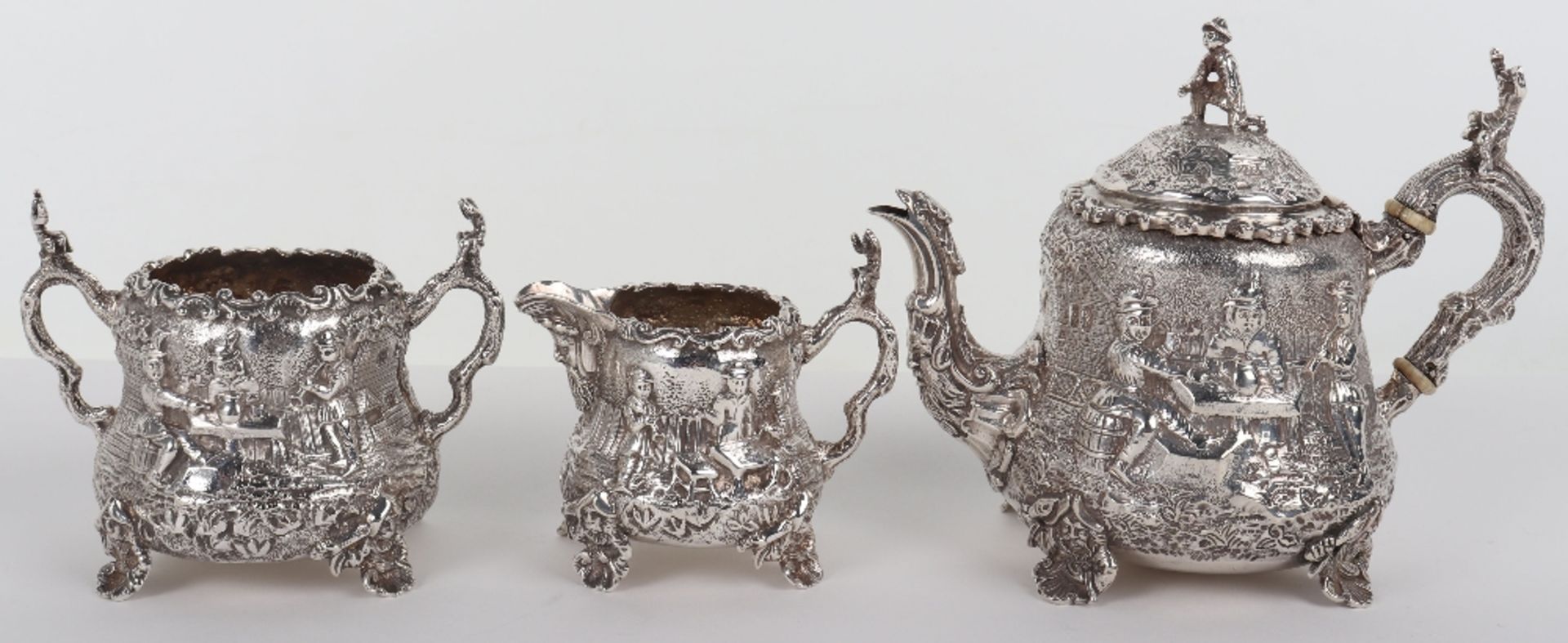 A Victorian three piece tea set, Charles Stuart Harris & Martin Goldstein, London 1885/1886,