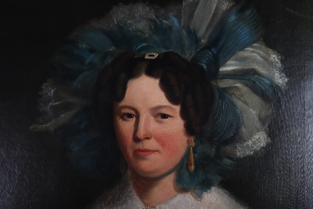 An 18th century portrait of “Lady in a blue and white bonnet”, Streater family of East Sussex, belie - Image 2 of 15