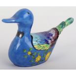 A rare Korean enamel and silver duck mustard pot, 98% silver