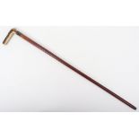 An Edwardian walking stick with spirit level (lacking liquid) and scaled ruler, with horn handle