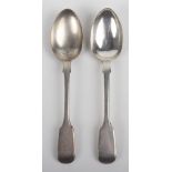 A pair of Victorian fiddle pattern dessert spoons, Chawner & Co, London 1845