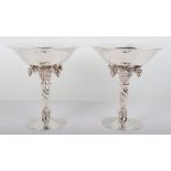 A pair of Georg Jensen silver Grape pattern pedestal bowls/tazzas