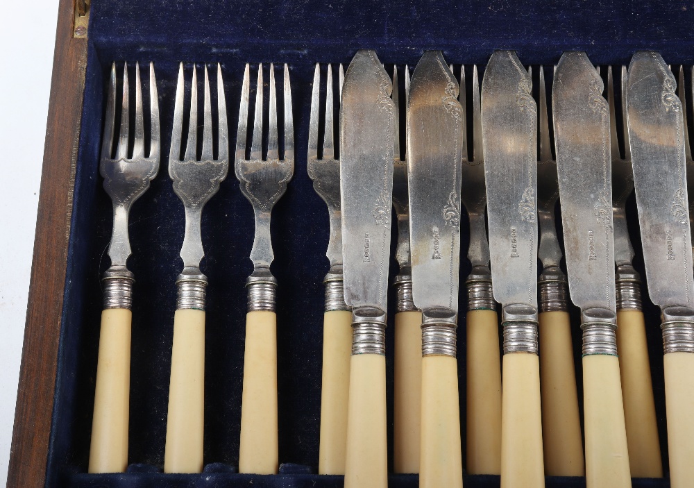 An early 20th century silver plate and bone handle fish knife and fork set for twelve - Image 6 of 9