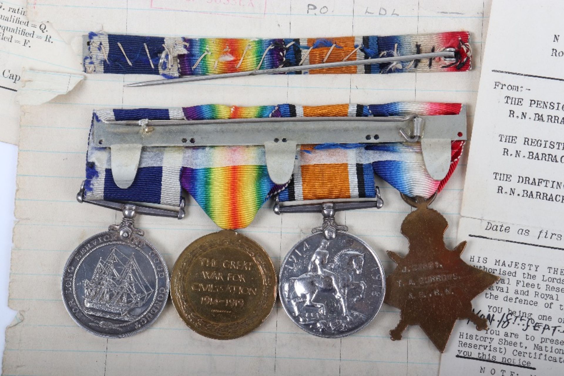 Great War Royal Navy Divers Long Service Good Conduct Medal Group of Four, Serving on HMS Jessamine - Bild 8 aus 11