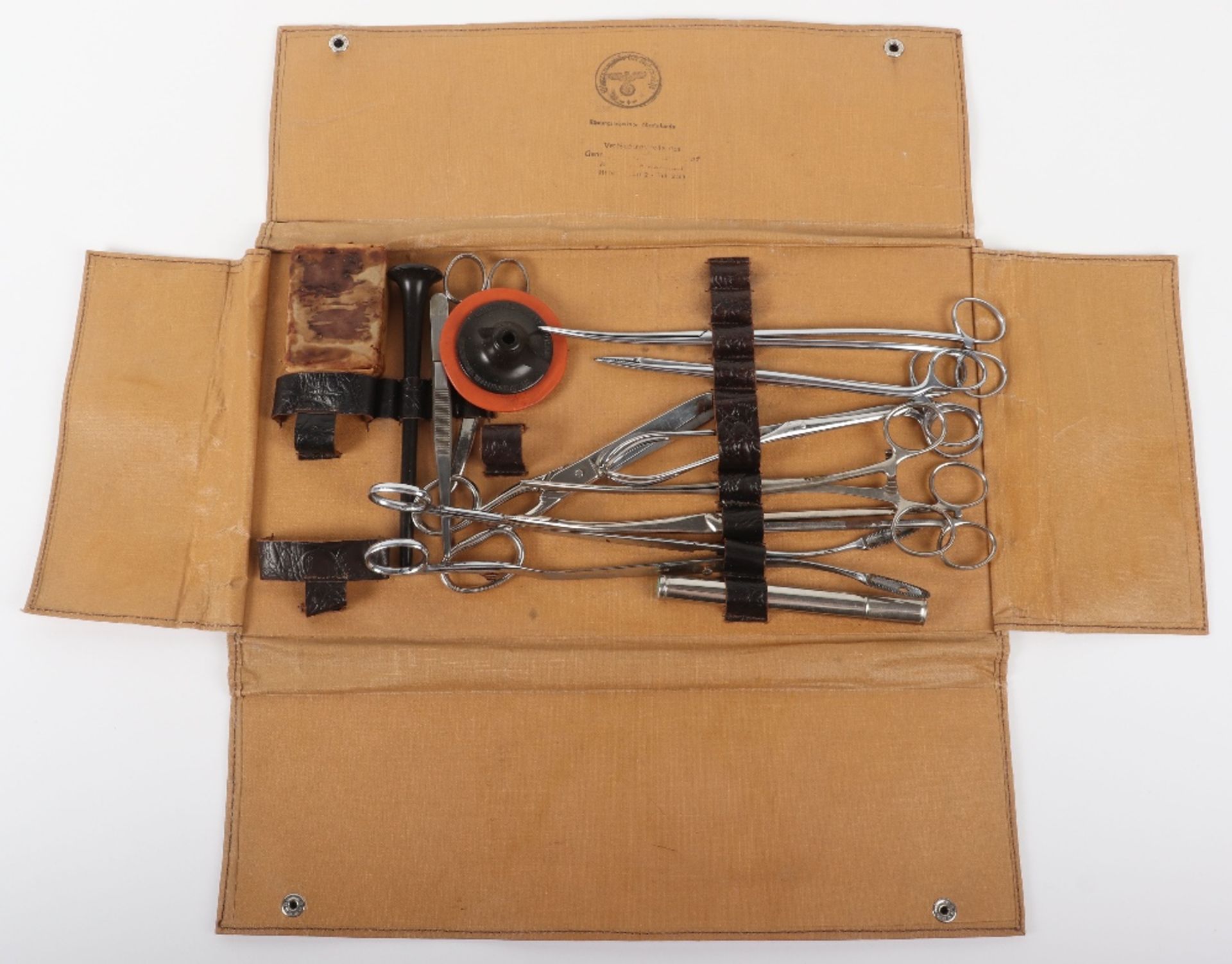 WW2 German Tan Fibre Case Containing a Selection of Doctors Surgical Instruments