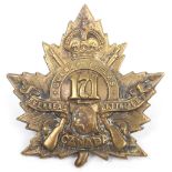 Scarce WW1 171st Overseas Battalion (Quebec Rifles) Canadian Expeditionary Force (C.E.F) Cap Badge