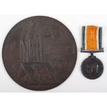 Great War Casualty British War Medal and Bronze Memorial Plaque 17th Battalion (Leeds Pals) West Yor