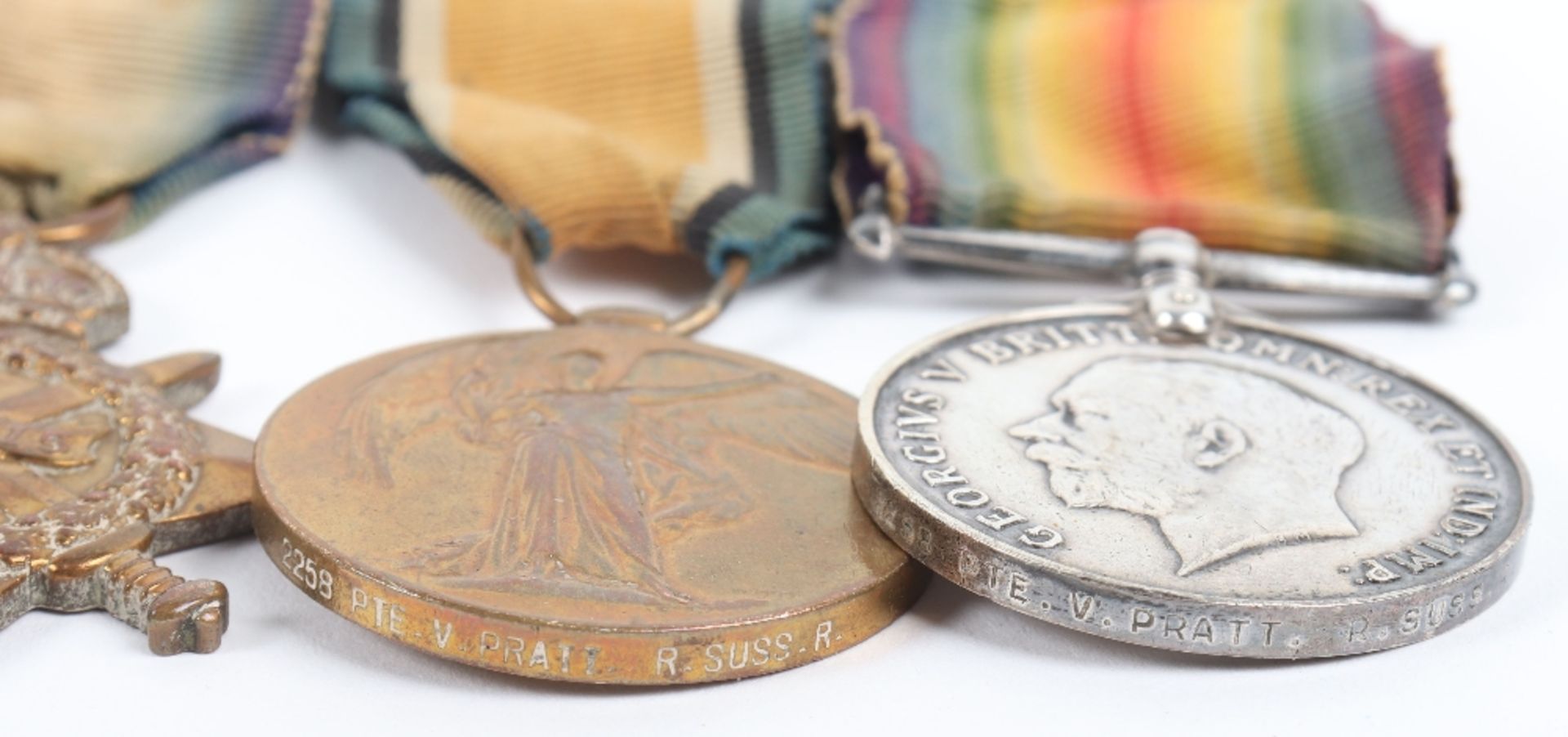 WW1 British 1914-15 Star Medal Trio Royal Sussex Regiment - Bild 3 aus 7