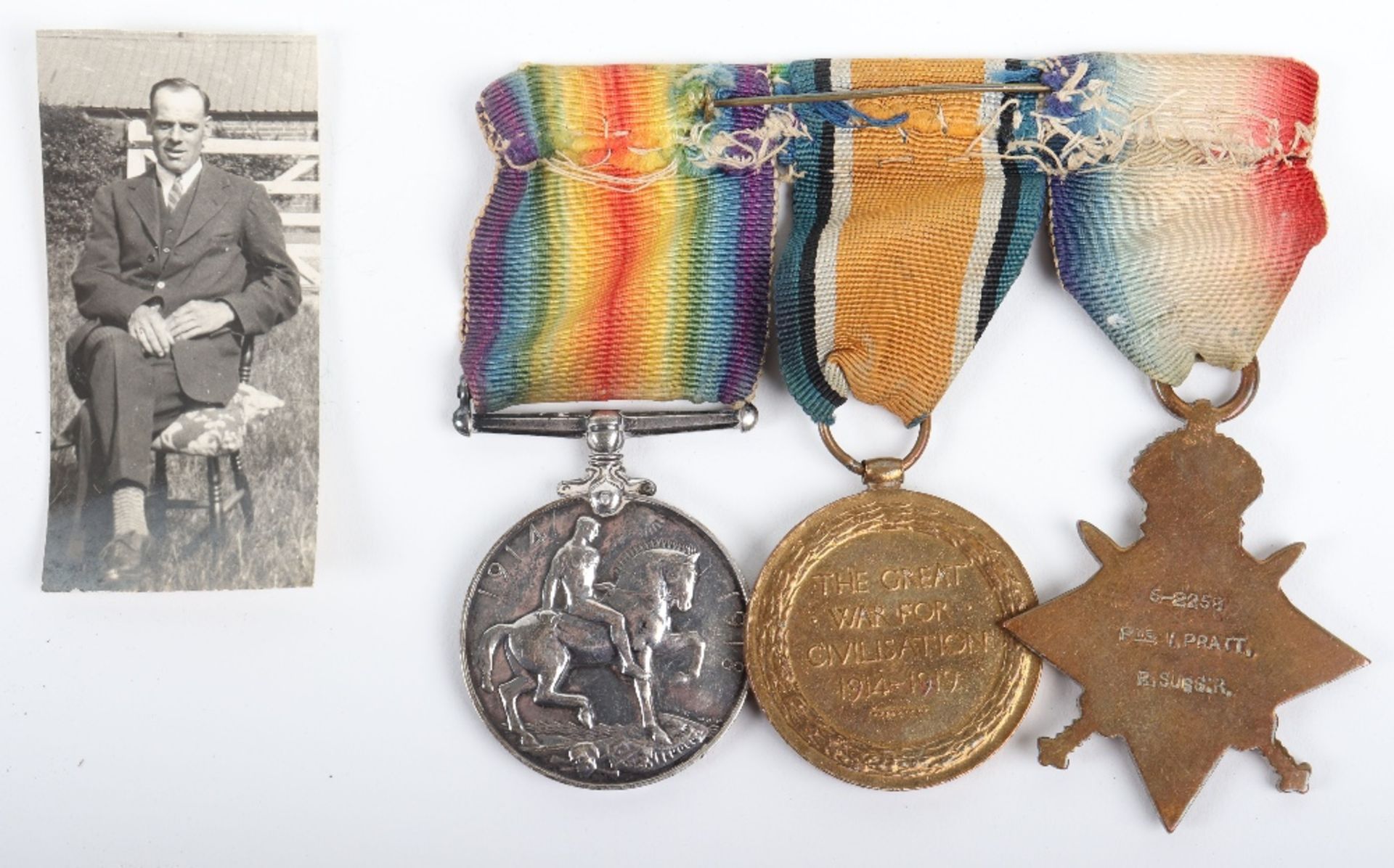 WW1 British 1914-15 Star Medal Trio Royal Sussex Regiment - Bild 4 aus 7