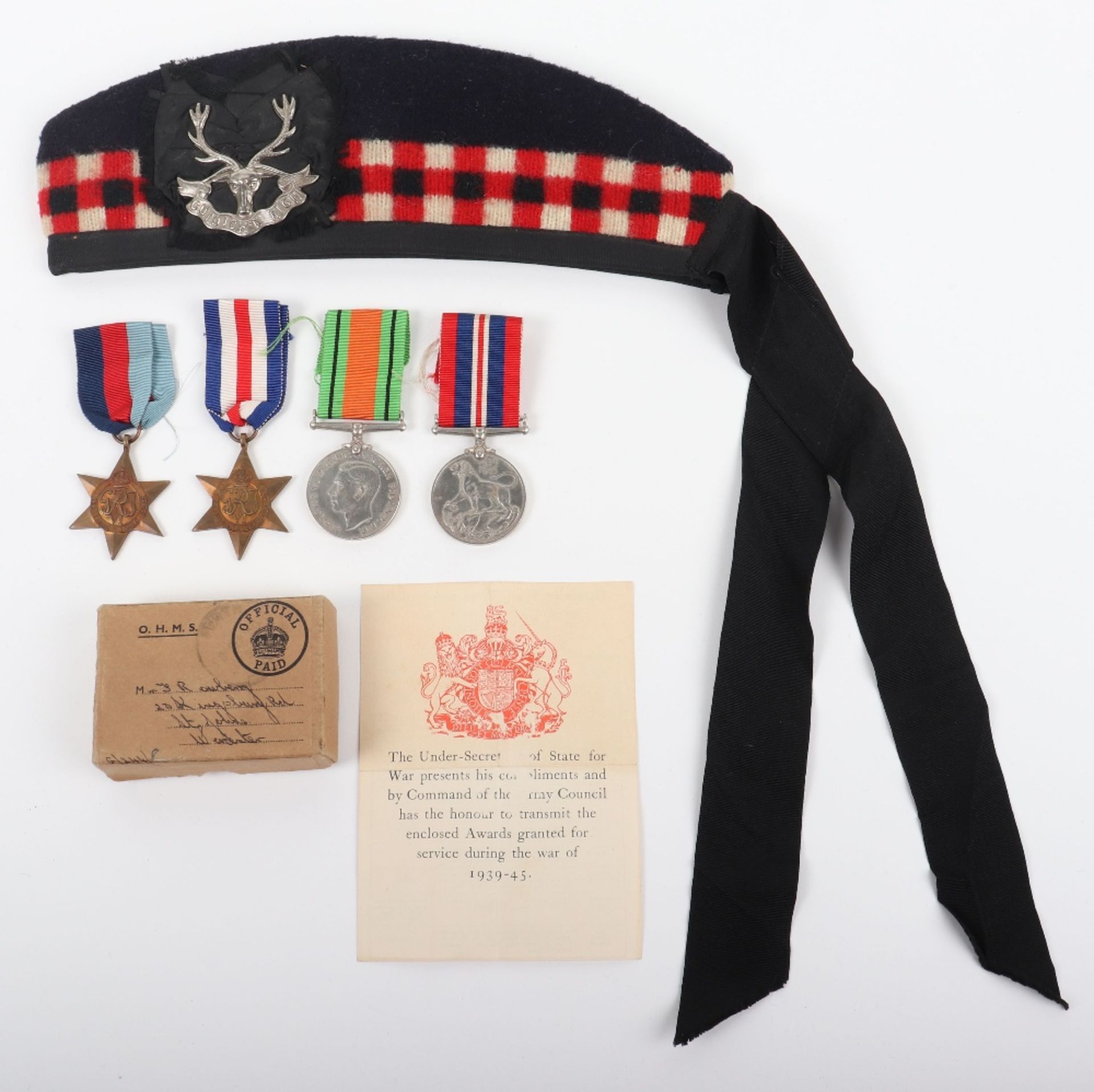 WW2 Seaforth Highlanders Glengarry and Campaign Medal Group