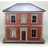 ‘Wesley Villa’ a fine painted wooden red brick Victorian dolls house, English circa 1860,
