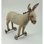 Early Steiff felt Donkey on wheels, German circa 1906,