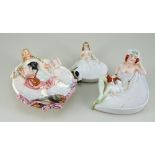 Three Bawdy china naughty novelties flipper trinket dishes, German circa 1905,