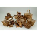 Six various doll size wicker baskets,