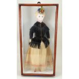 Wax over composition lady doll in glass case, German circa 1860,