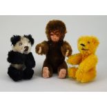 Schuco miniature mohair Teddy Bear, Panda and Monkey, 1950s,