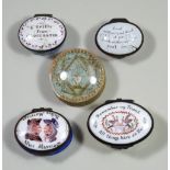 Four oval ceramic snuff boxes, 19th century,