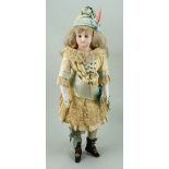 Wax over composition shoulder head doll, German circa 1860,