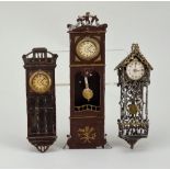 Three miniature wall-clocks for dolls house, German circa 1890,