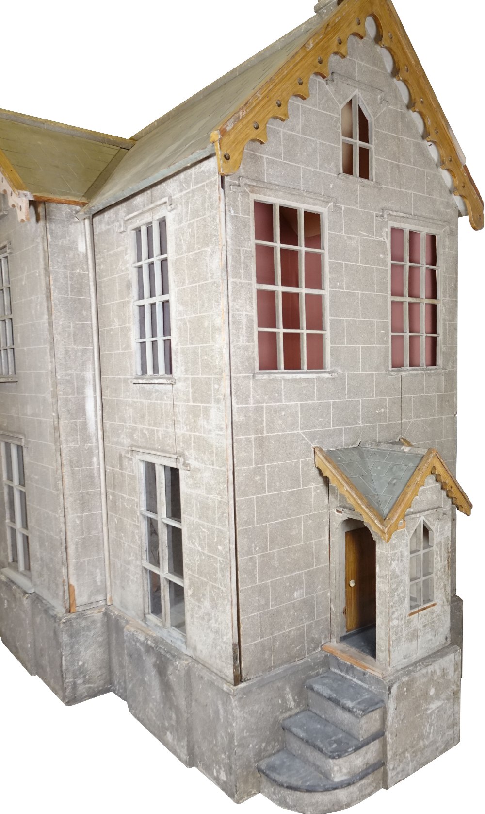 C.D.H a large and impressive painted grey stone wooden English Country Manor dolls house, 1868, - Image 3 of 11