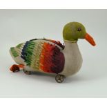 Early Steiff felt Mallard Duck on wheels, German circa 1910,