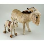 Small Steiff cream mohair Donkey on wheels, German circa 1920,