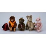 Schuco four miniature mohair animals, 1950s,