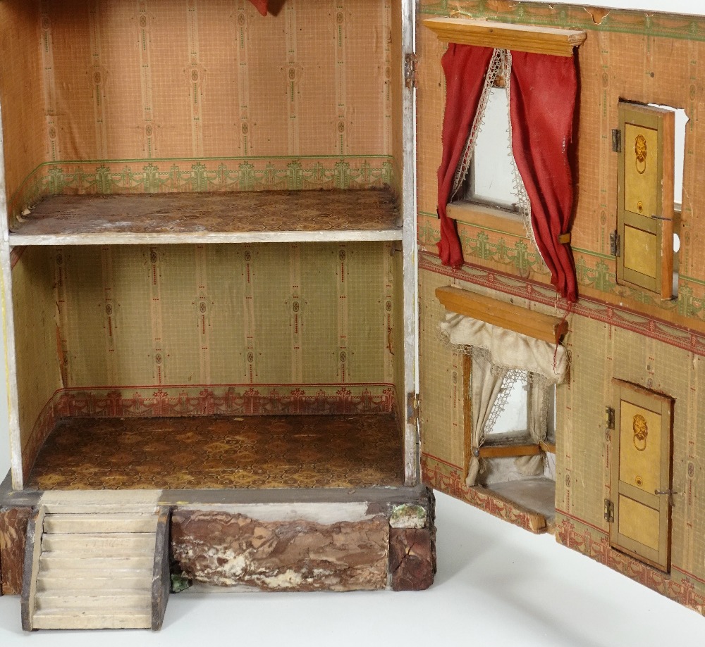 A painted wooden and paper lithographed dolls house, English circa 1900, - Image 2 of 2