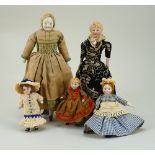 Five various miniature dolls,