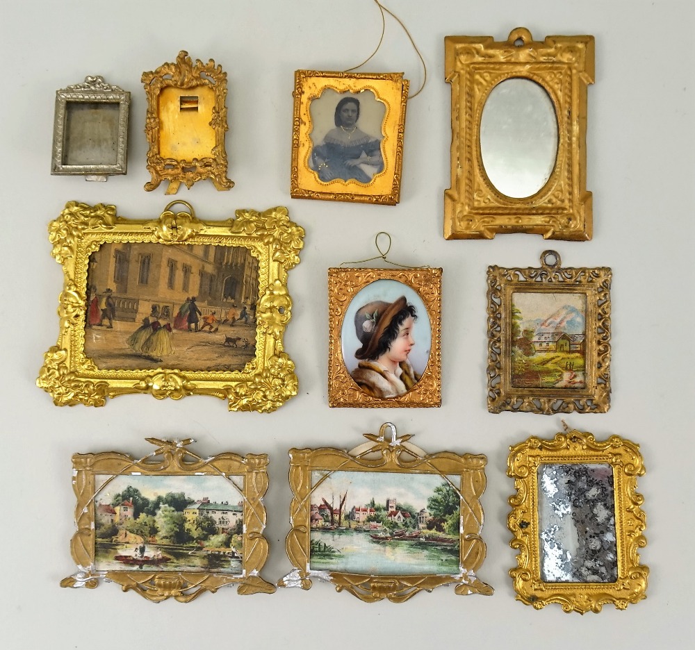 Seven miniature dolls house pictures, circa 1890,