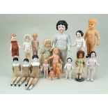 Collection of frozen Charlotte bath and celluloid dolls,