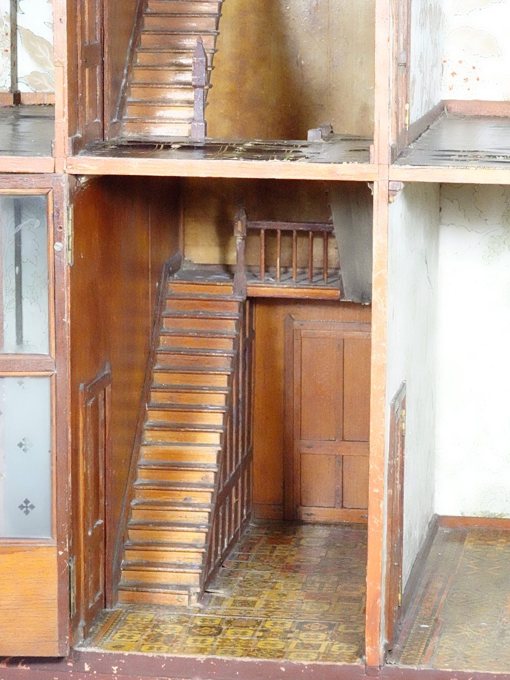 ‘Newick House’ a painted wooden English Town dolls house, circa 1880, - Image 5 of 9