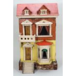 A painted wooden and paper lithographed dolls house, English circa 1900,