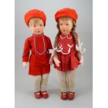 A superb pair of Kathe- Kruse doll VII boy and girl dolls, German, late 1940s,