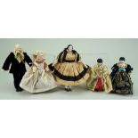 Collection of five dolls house dolls, German,