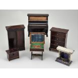 Five pieces of Waltershausen dolls house furniture, German circa 1880,