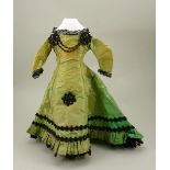 A good green silk fashion doll dress, French circa 1870,