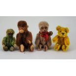 Schuco miniature mohair Teddy Bear and three Monkeys,