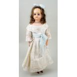 Wax over composition shoulder head doll, German circa 1860-70,