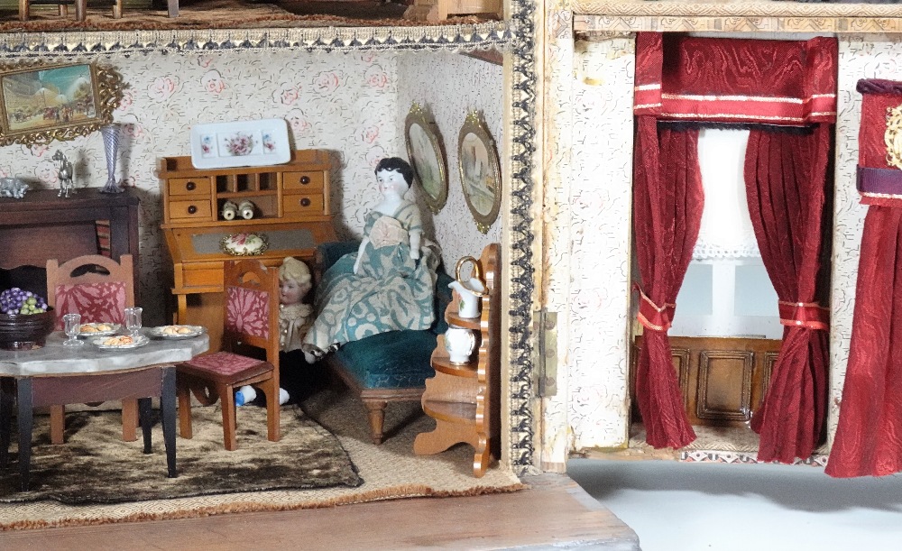 A Christian Hacker two storey dolls house and contents model 357, German circa 1900, - Image 3 of 6