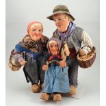 Three Ravca cloth Old Man and Woman dolls, French 1950s,