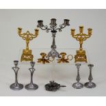 A pair of miniature gilt metal candelabra, German circa 1890,