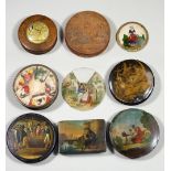 Collection of wooden snuff boxes, 19th century,