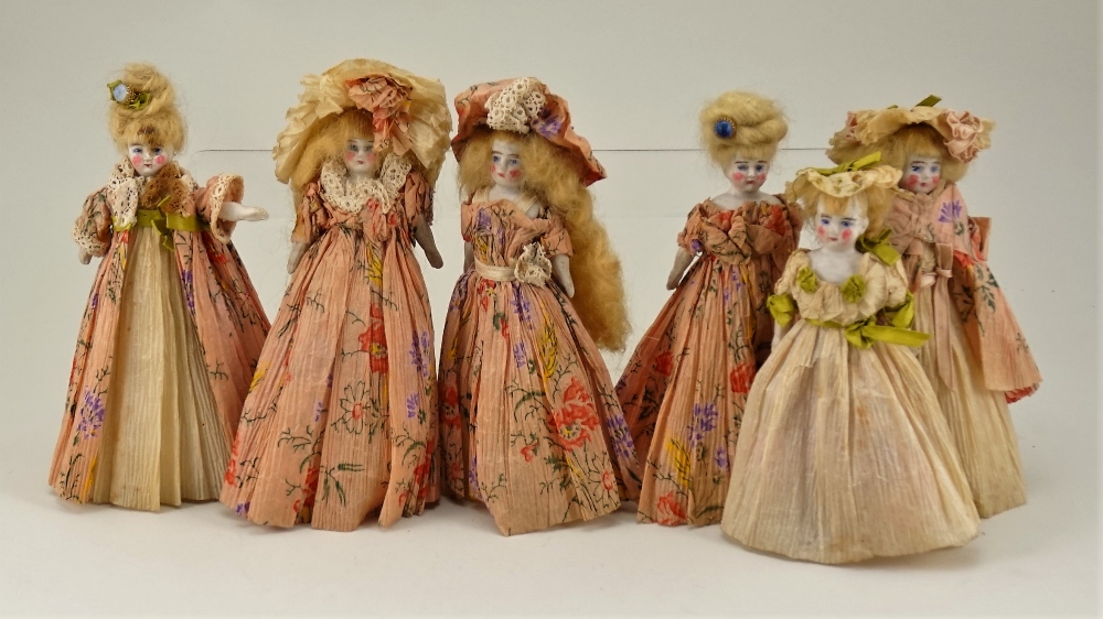 Six all original bisque shoulder head dolls, German 1920s,