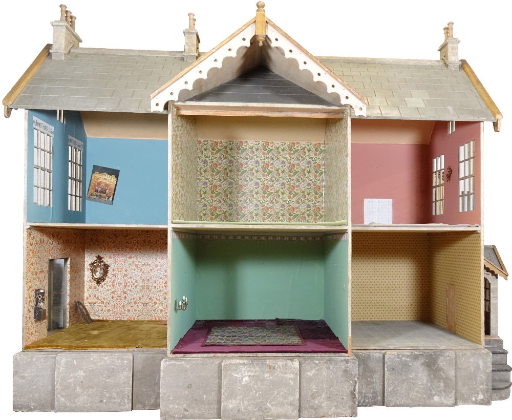 C.D.H a large and impressive painted grey stone wooden English Country Manor dolls house, 1868, - Image 2 of 11