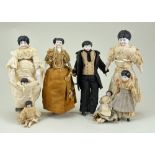 Eight miniature glazed china shoulder head dolls, German circa 1860,
