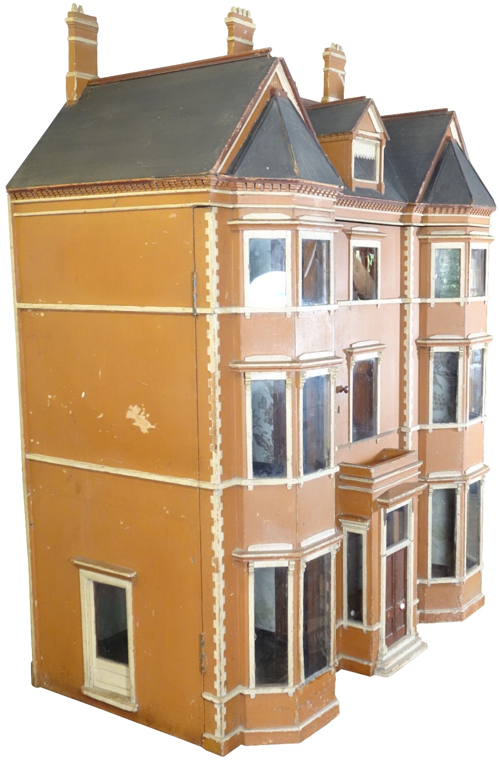 ‘Newick House’ a painted wooden English Town dolls house, circa 1880, - Image 2 of 9