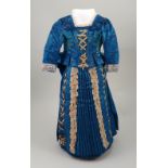 Blue satin two-piece gown for large fashion doll, circa 1880,