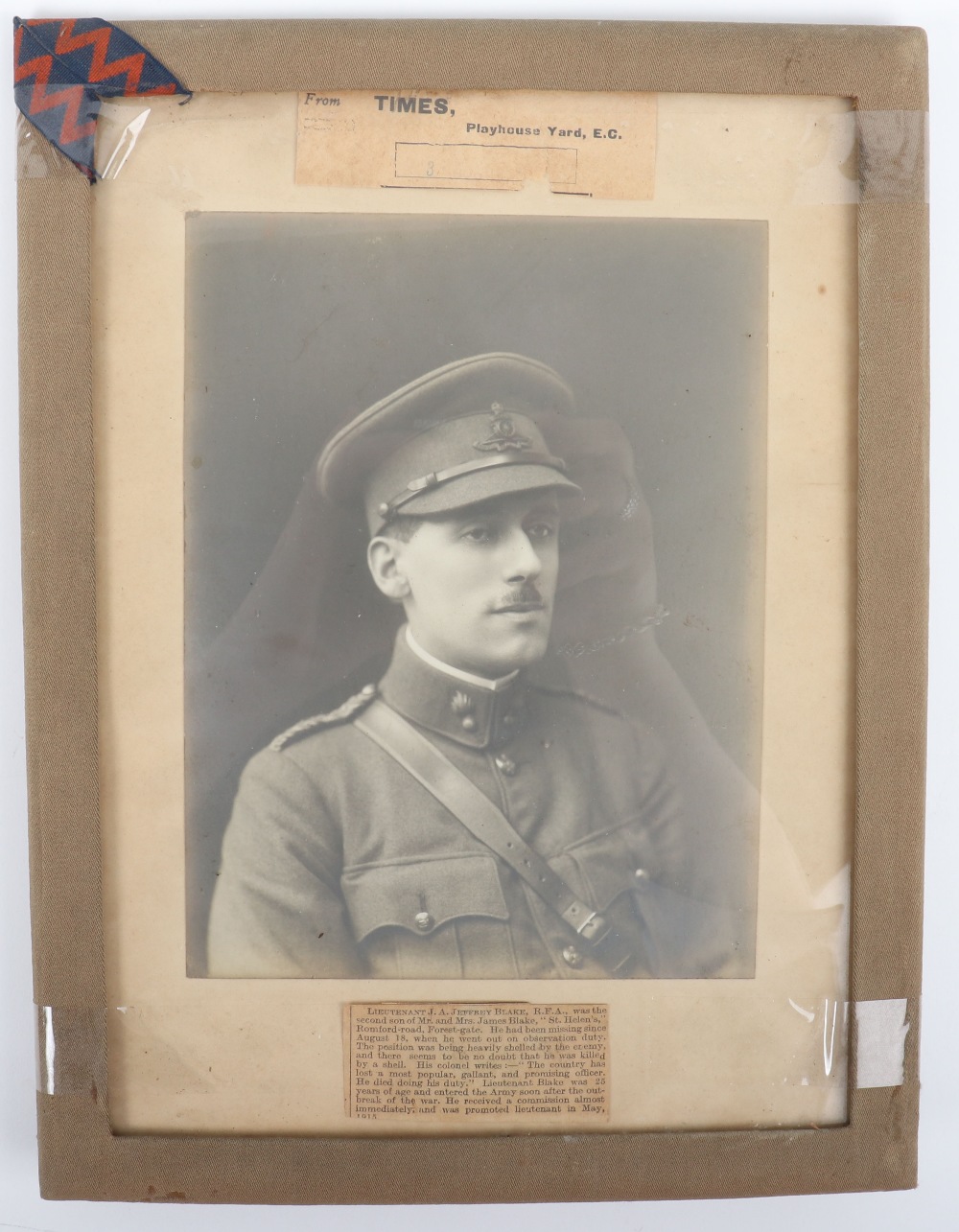 WW1 Framed Photograph of Lieutenant J.A.J.Blake Killed in Action 1916
